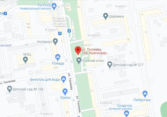 Схема расположения Комсомольской студии на улице Тюляева